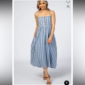 NWT: Easel Boho Multicolor Striped Flowing Button Front Midi Dress• Medium